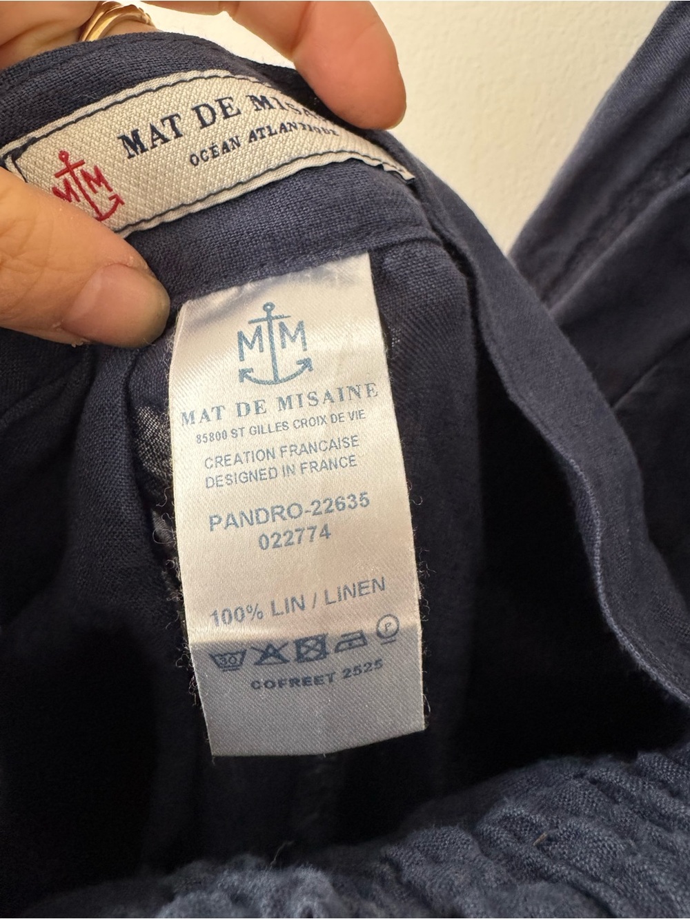 MAT DE MISAINE wide pull on linen pants navy size LARGE / 12 - Picture 8 of 9